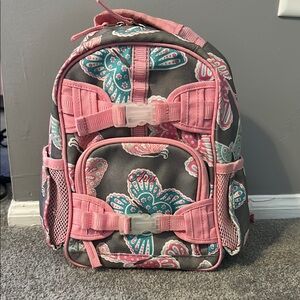 Pottery Barn Kids Gray Backpack with Pink & Teal Butterfly Print